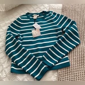 Teal and white stripe casual top